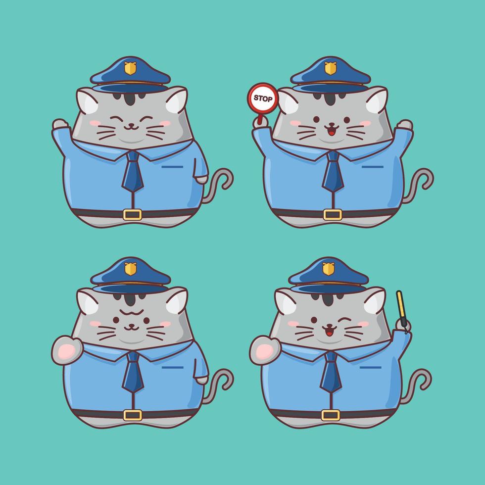 lindo gato kawaii en traje de policía vector