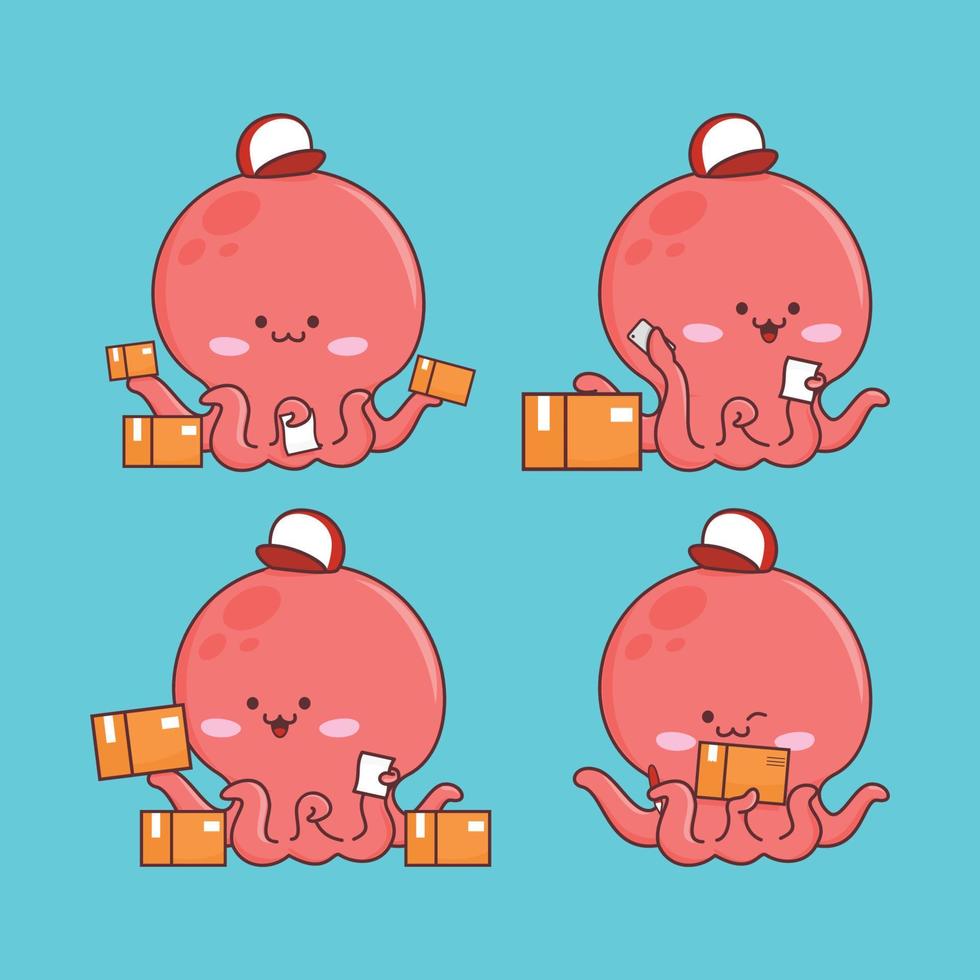 Cute Octopus Kawaii on Courier Delivery Costume vector
