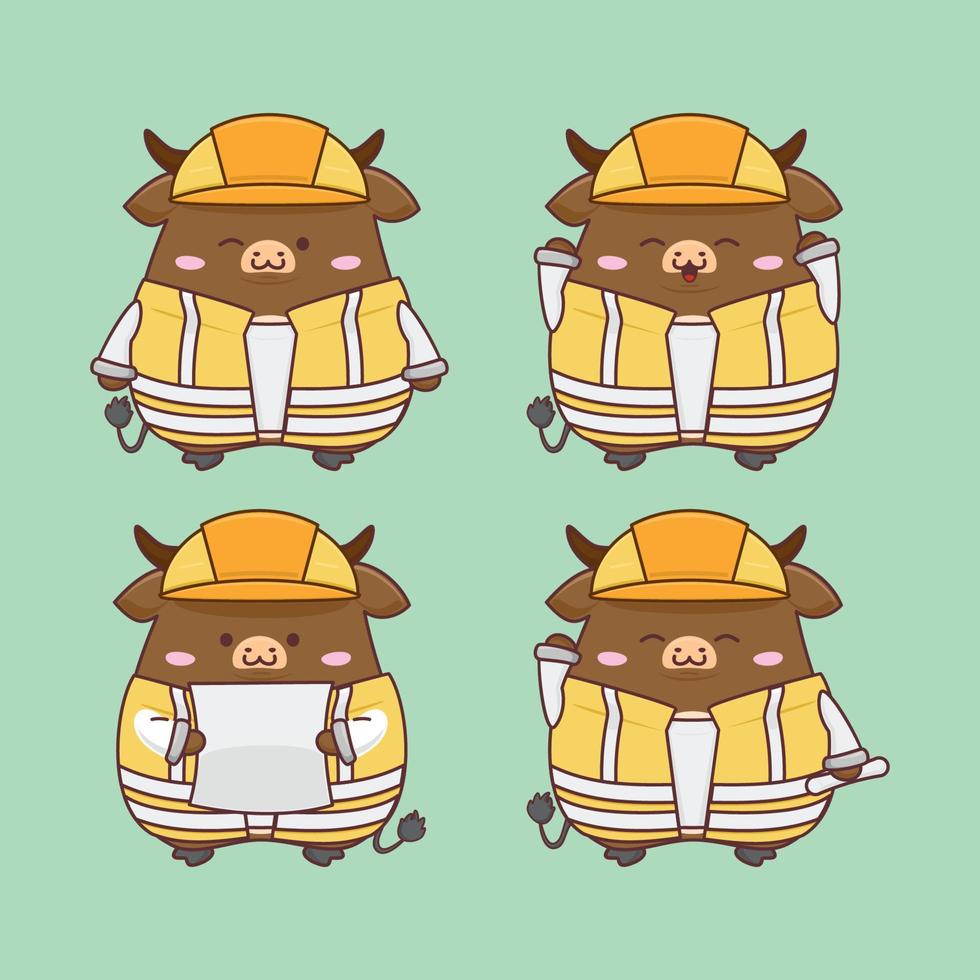 Cute Bufallo Kawaii on Architect Costume vector