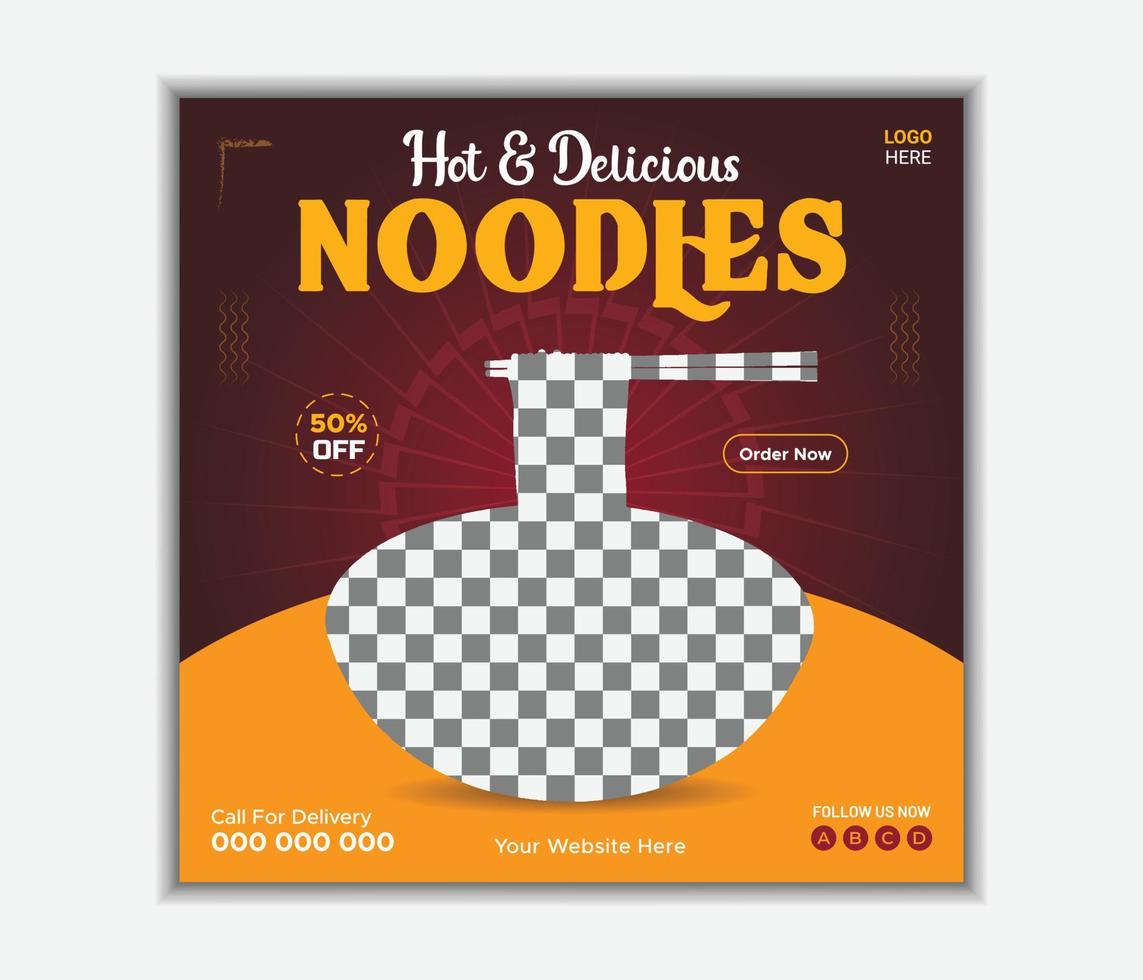 Fresh and healthy noodles social media post template for restaurant vector
