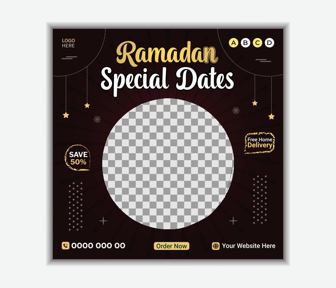 Today's special dates fruits for iftar Ramadan food banners and social media post template design vector