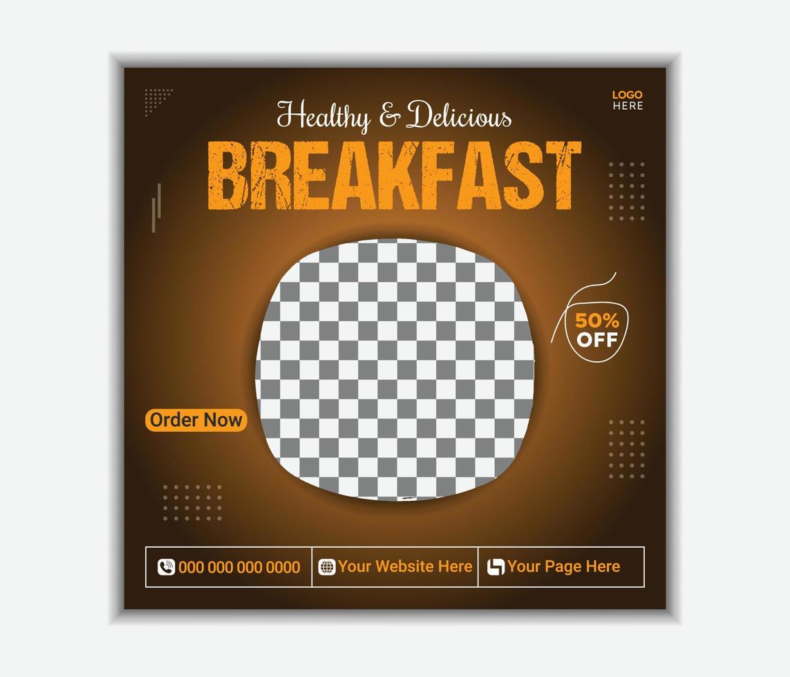 Fresh and healthy breakfast social media post template for restaurant vector