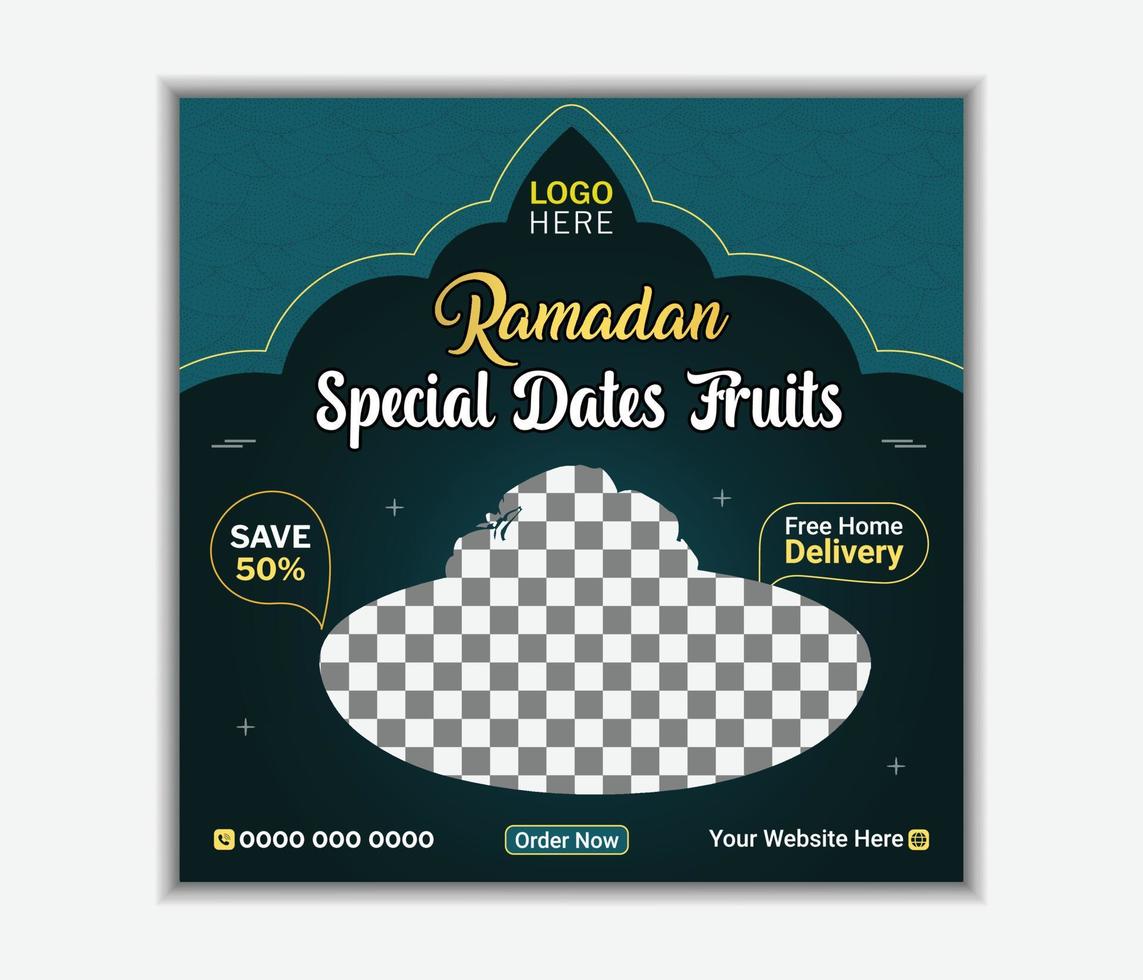 Today's special dates fruits for iftar Ramadan food banners and social media post template design vector