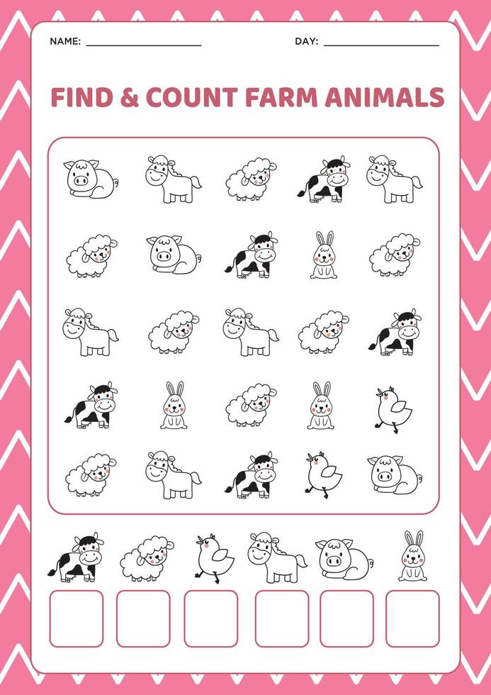 Farm animals worksheet vector