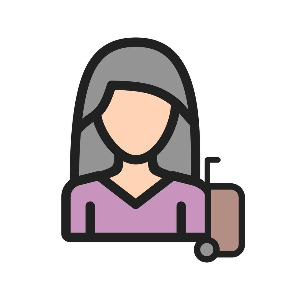 icono de línea llena de mujer viajera vector