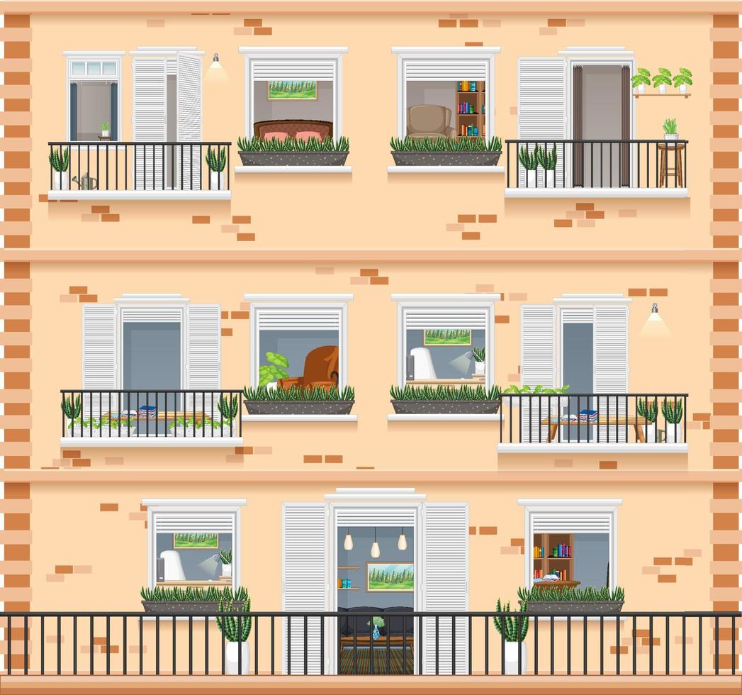 edificio de apartamentos con ventanas vector