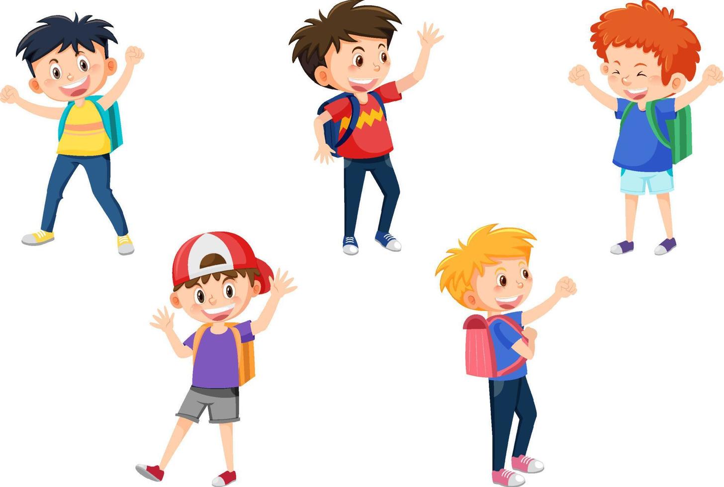 Male student cartoon character with backpack on white background vector