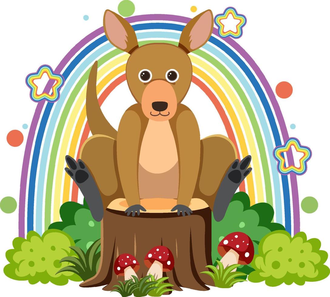 Cute kangaroo on stump in flat cartoon style vector