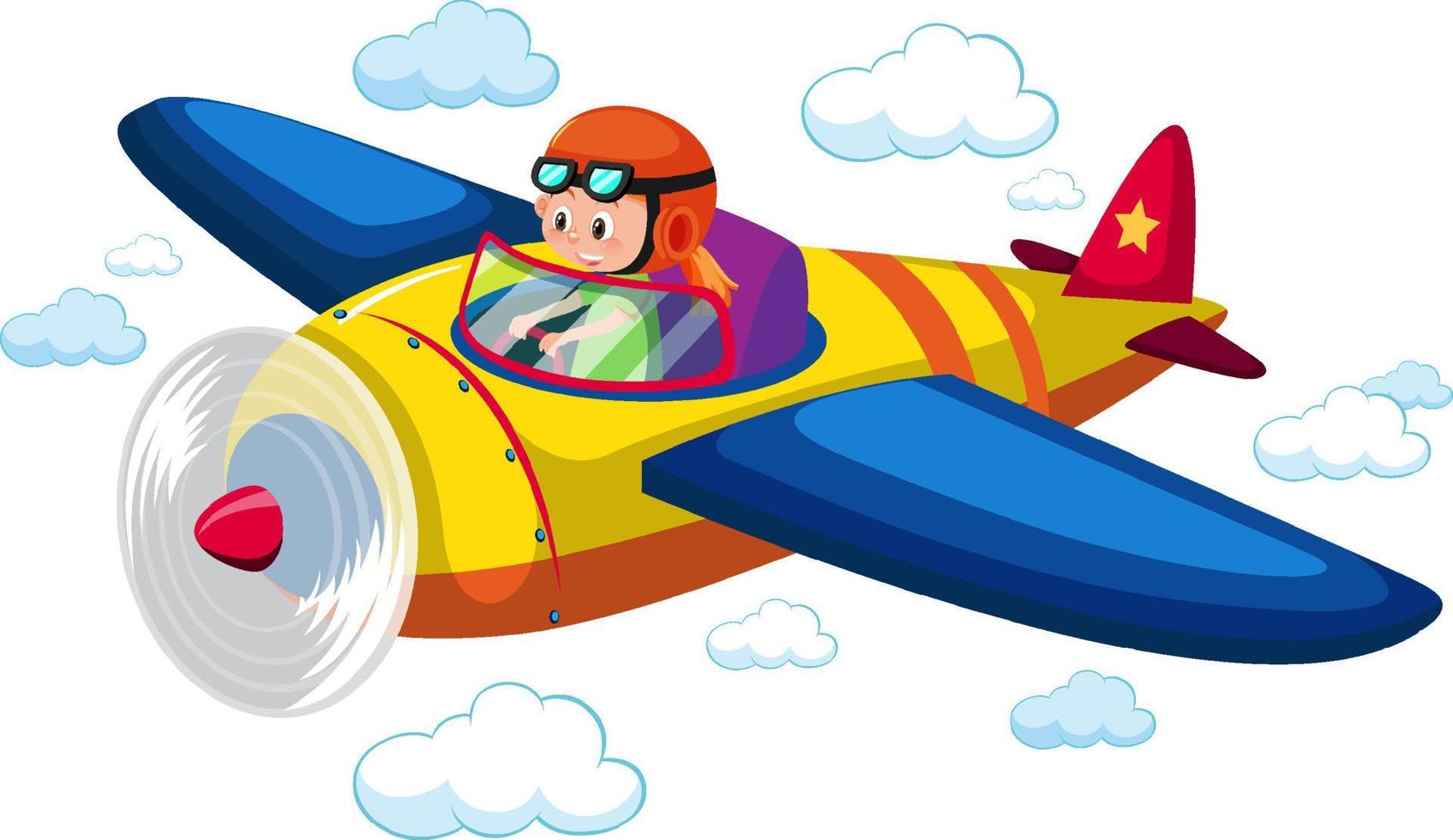 Girl flying cute airplane in the sky vector