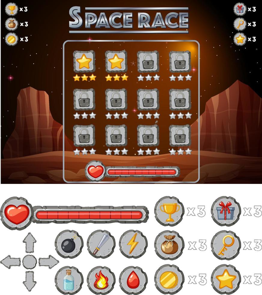 Space game background template and elements vector