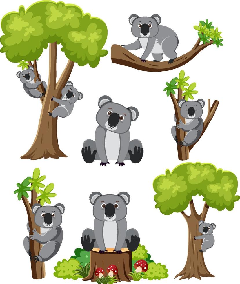 Wild animals set with nature elements vector