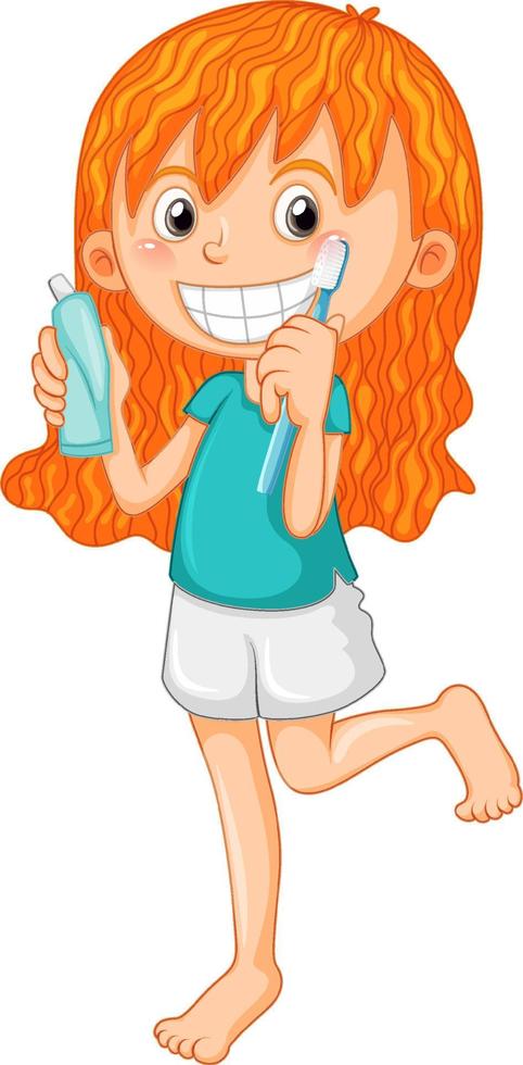 Cute girl cartoon character brushing teeth vector