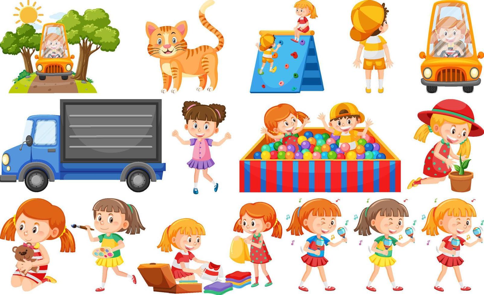 Set of cute kids and objects vector