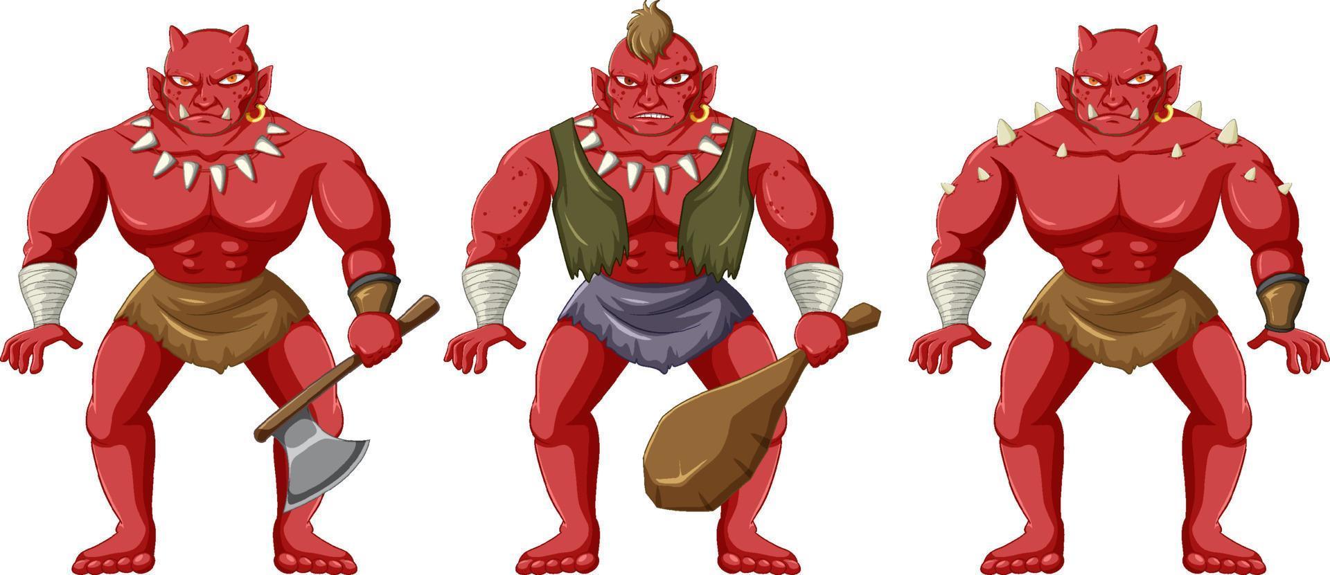 Three orc cartoon characters isolated vector