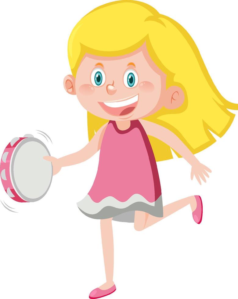 Cute girl playing tambourine vector