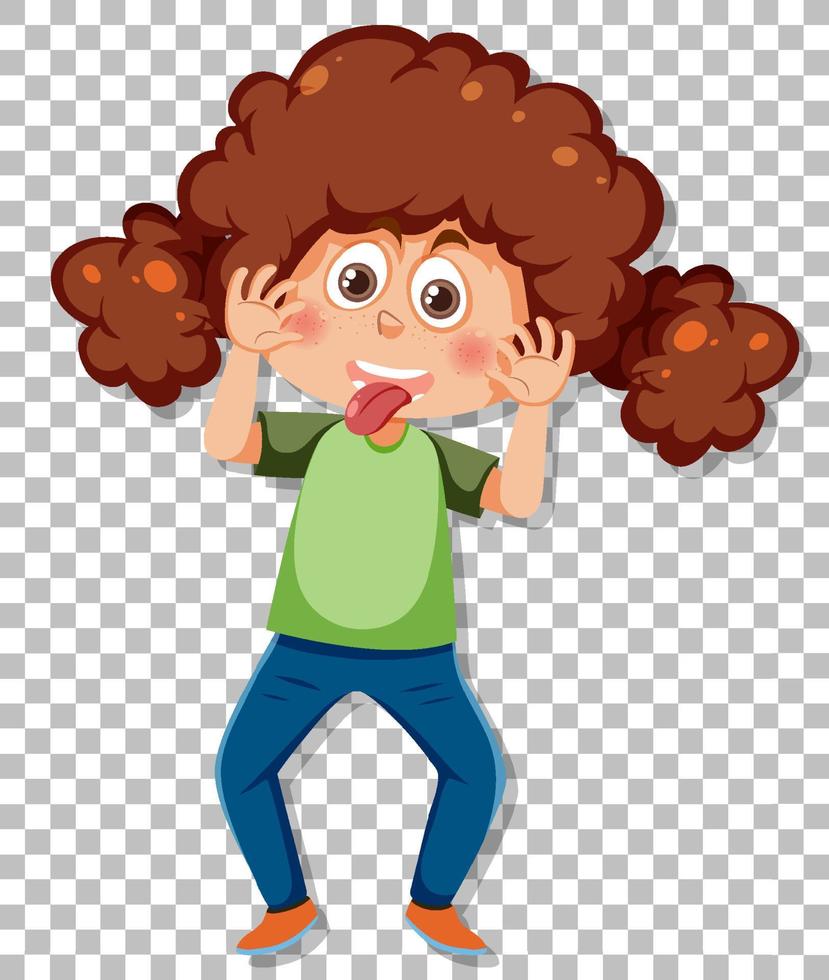 personaje de dibujos animados de niña descarada en el fondo de la cuadrícula vector