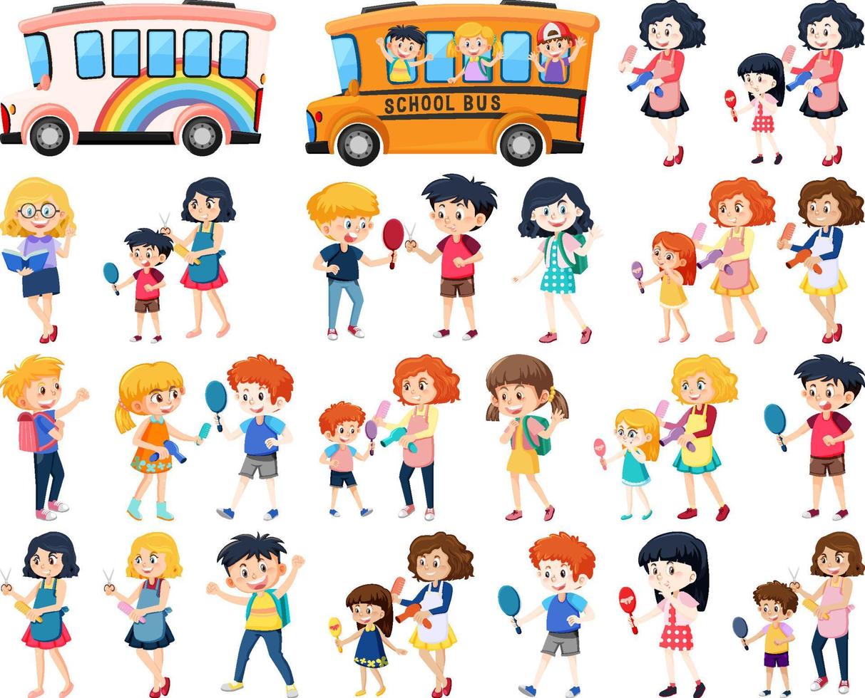 Set of cute school kids cartoon characters vector