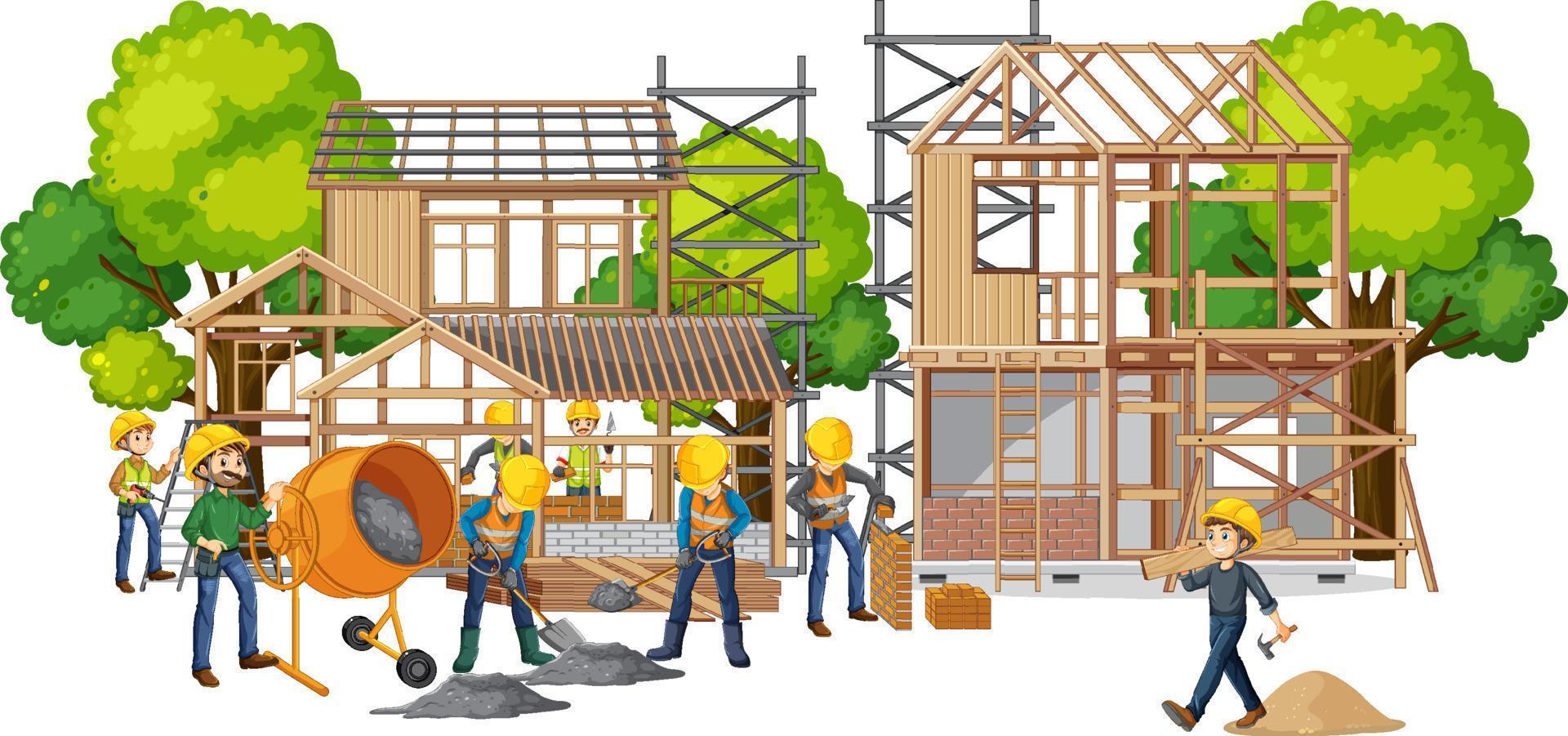 Isolated construction site with workers vector