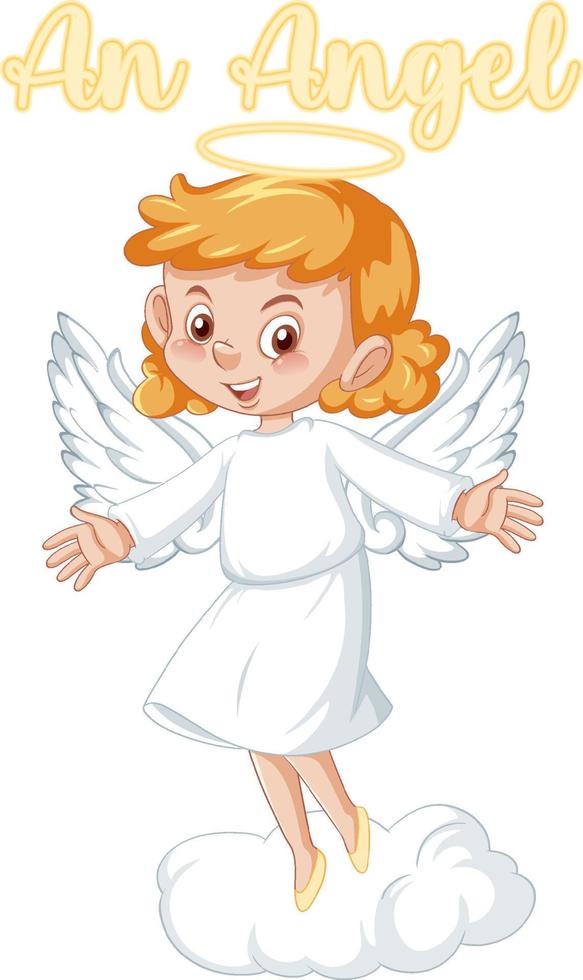 Cute angel cartoon character in white dress on white background vector