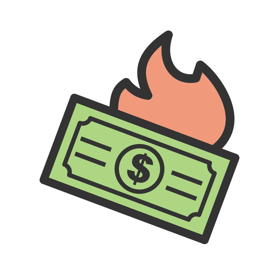 Dollar on Fire Filled Line Icon vector