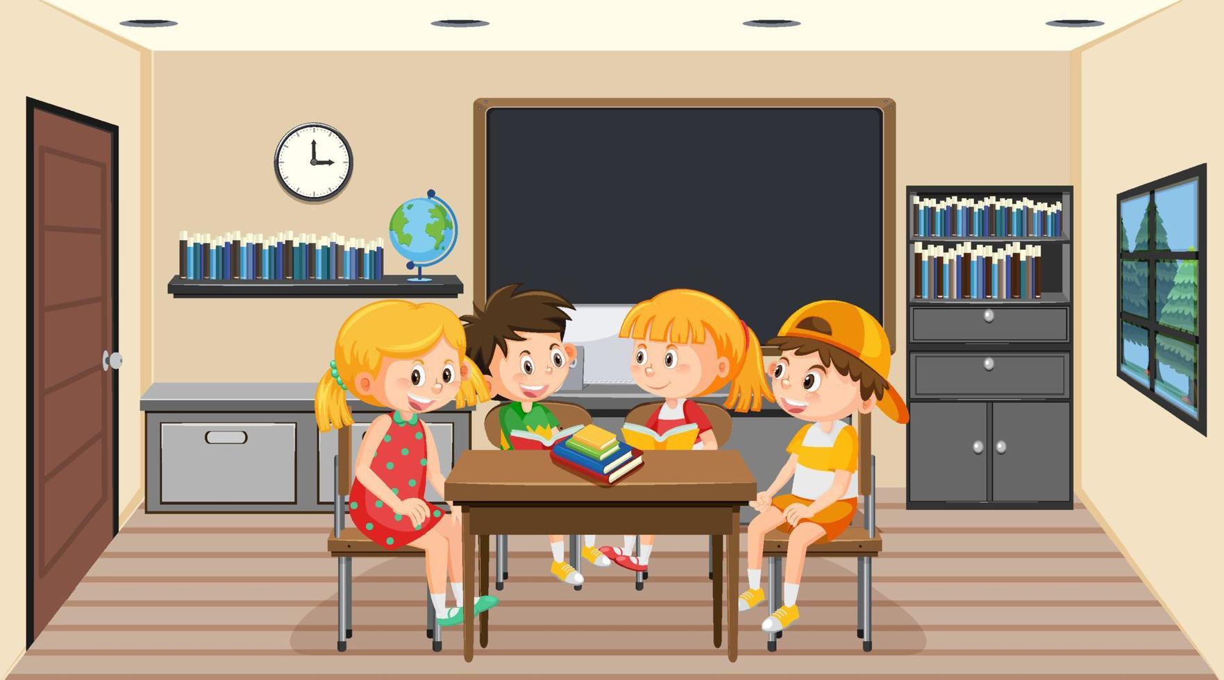 Room scene with children doing homework vector