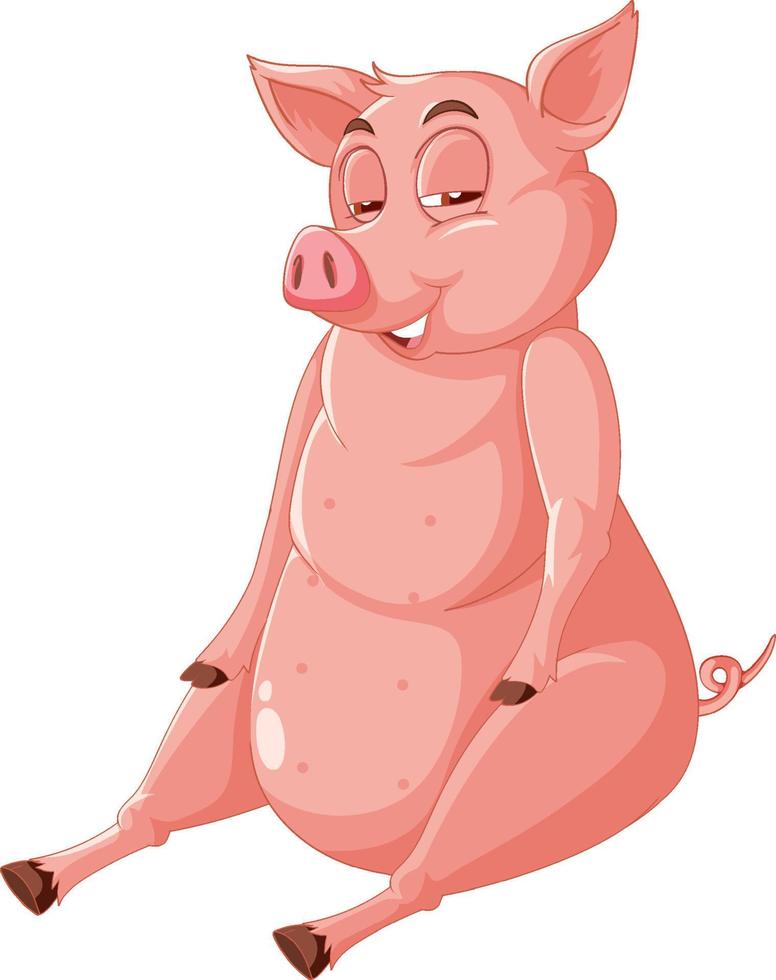 Sleepy pig sitting on two legs vector