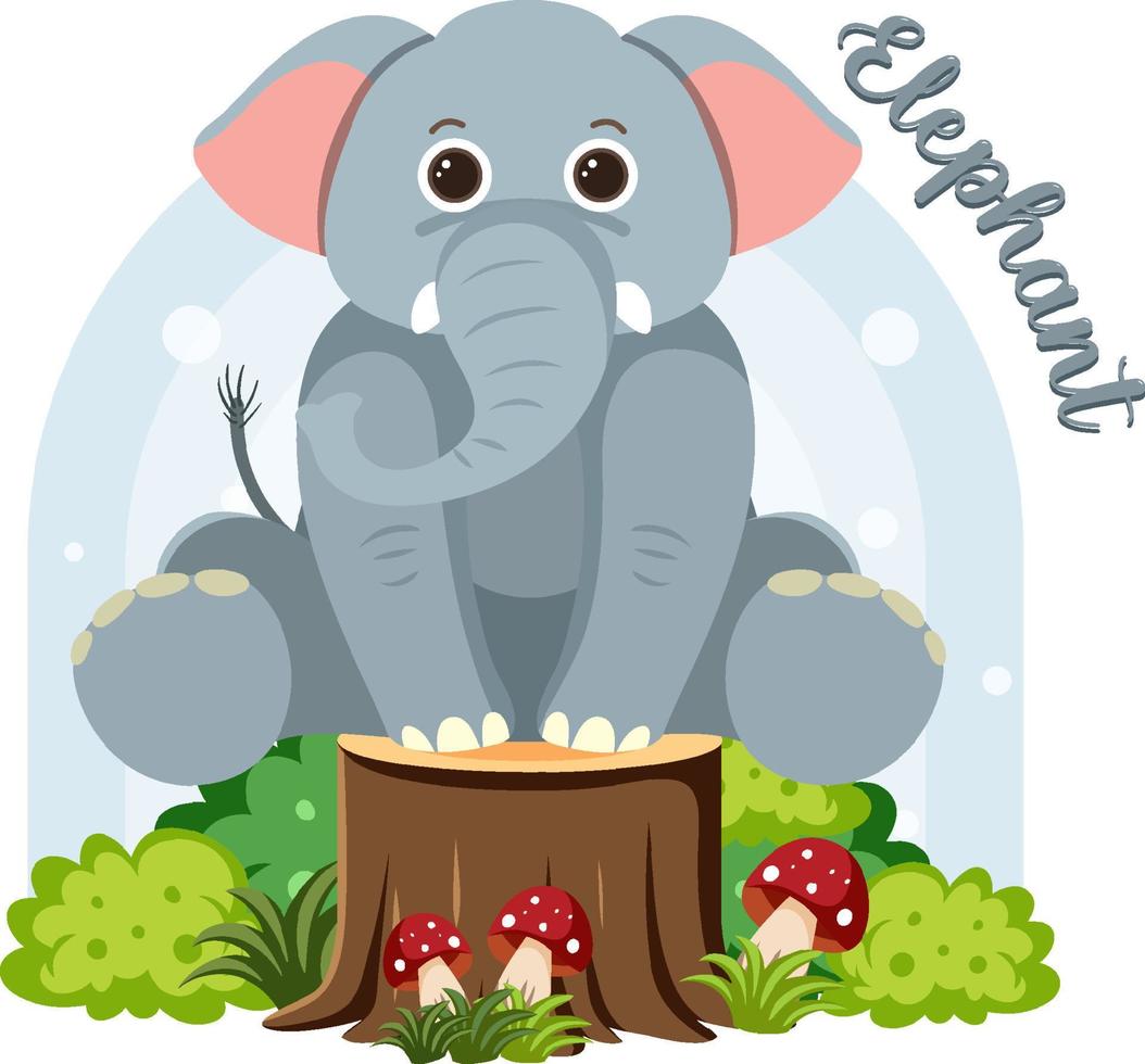 Cute elephant in cartoon flat style vector
