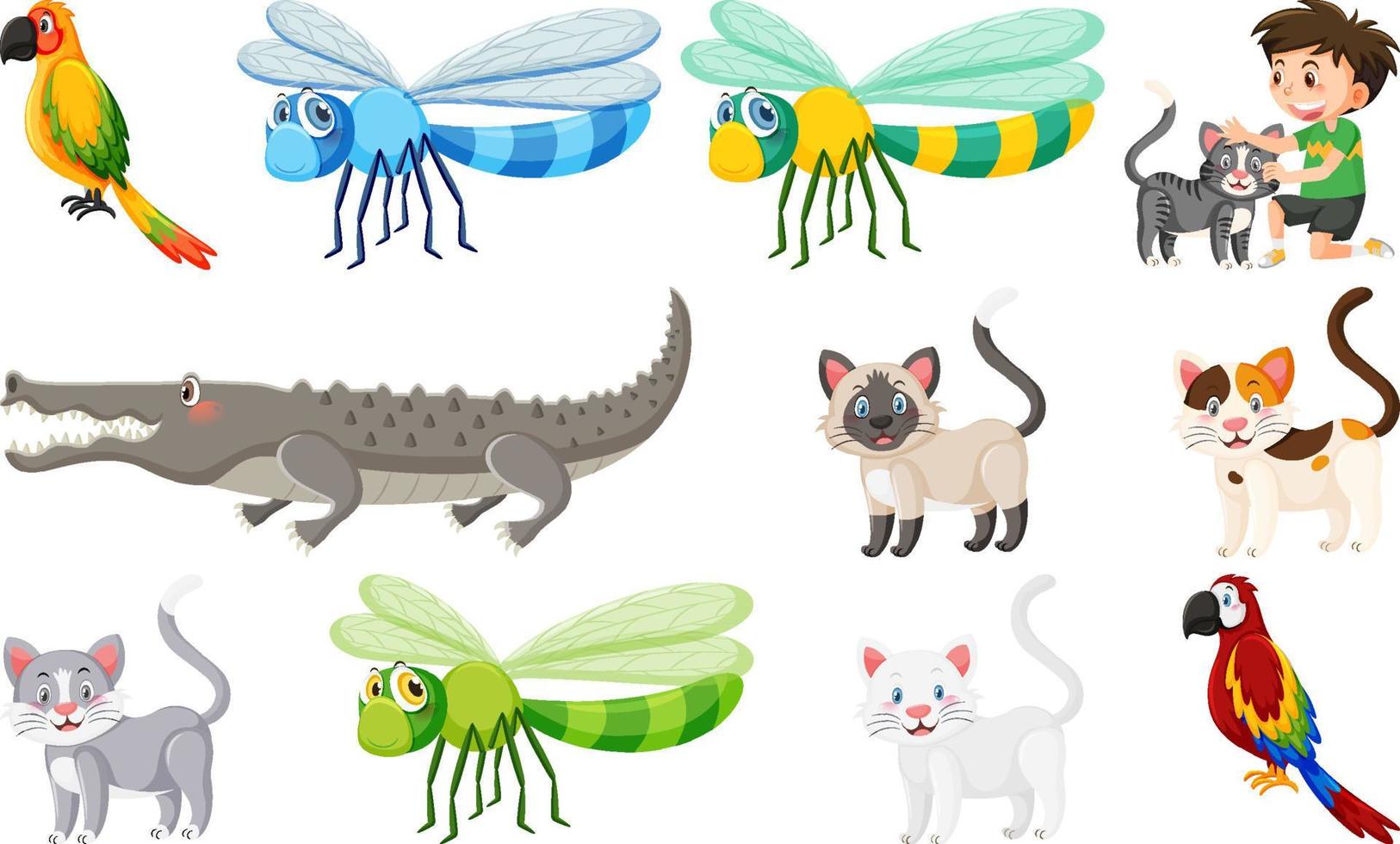 Set of various wild animals in cartoon style vector