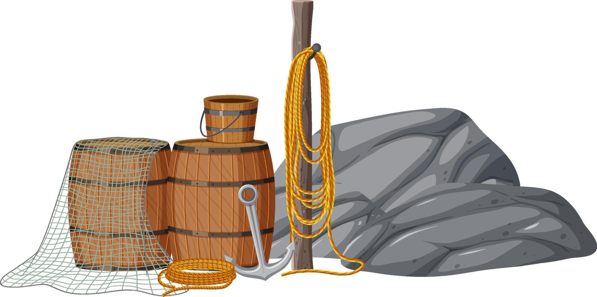Fishing objects set isolated vector
