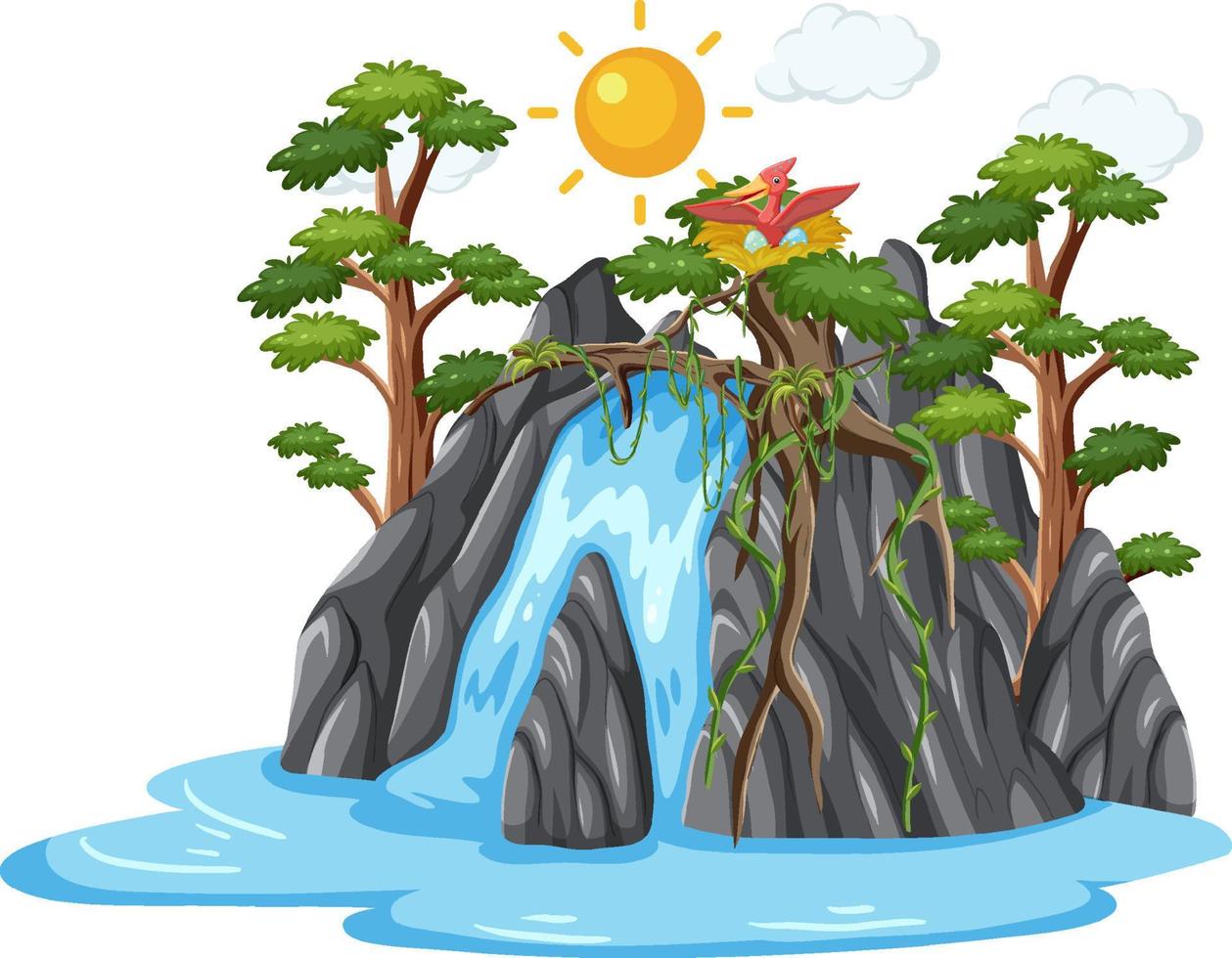 bosque de cascada aislado en estilo de dibujos animados vector