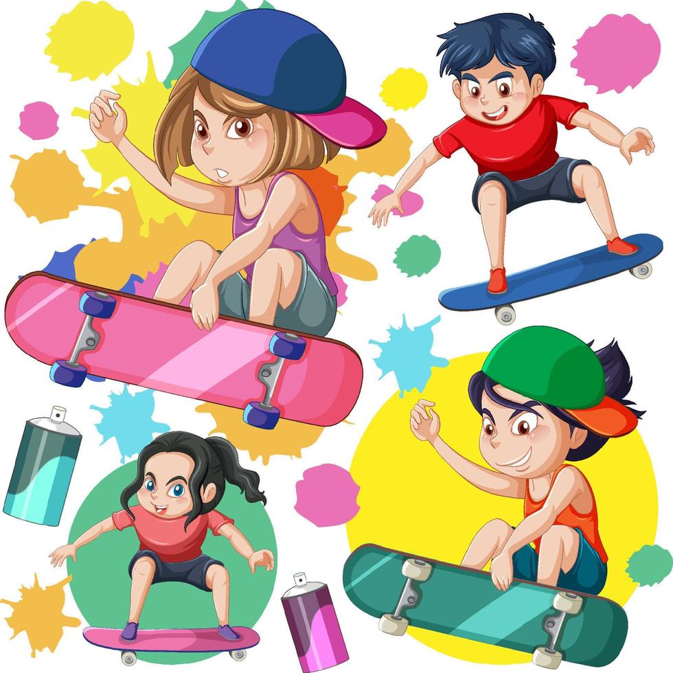 Children on skateboard seamless pattern vector