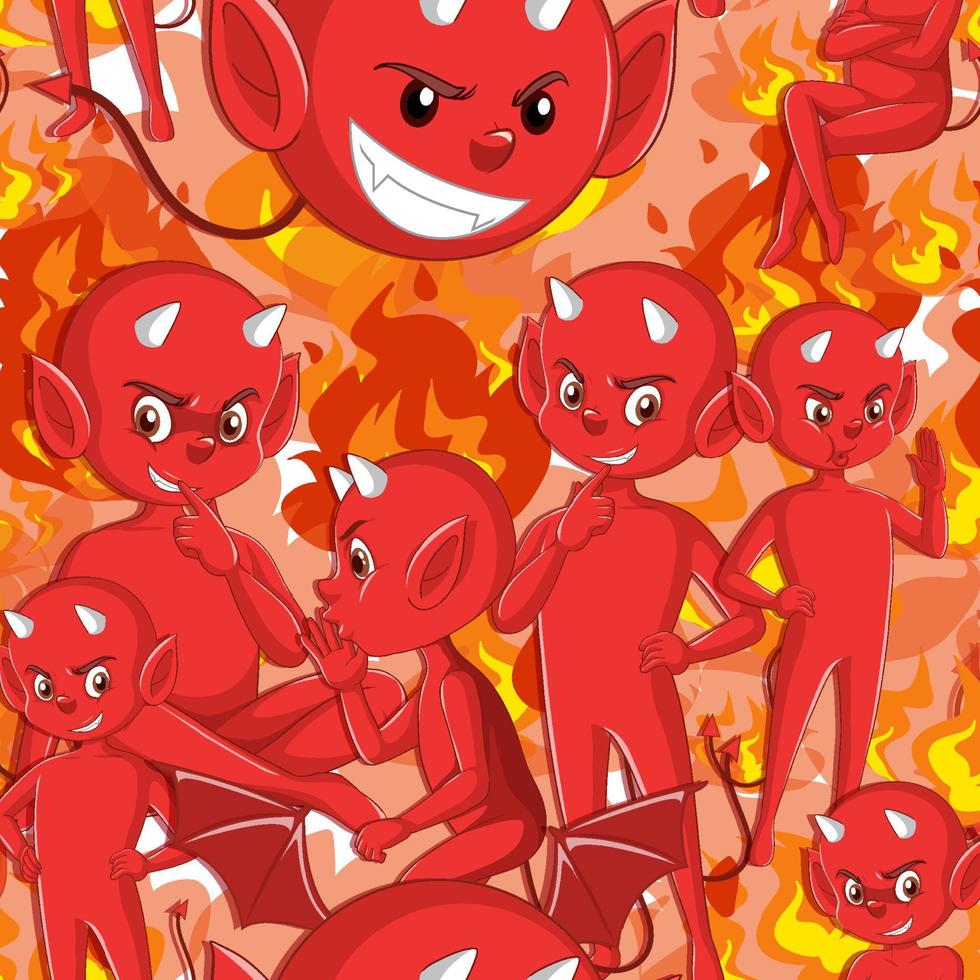 fondo de dibujos animados de diablo malvado con fuego vector