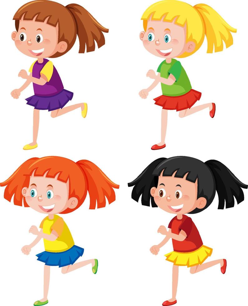 conjunto de diferentes chicas en postura de caminar vector