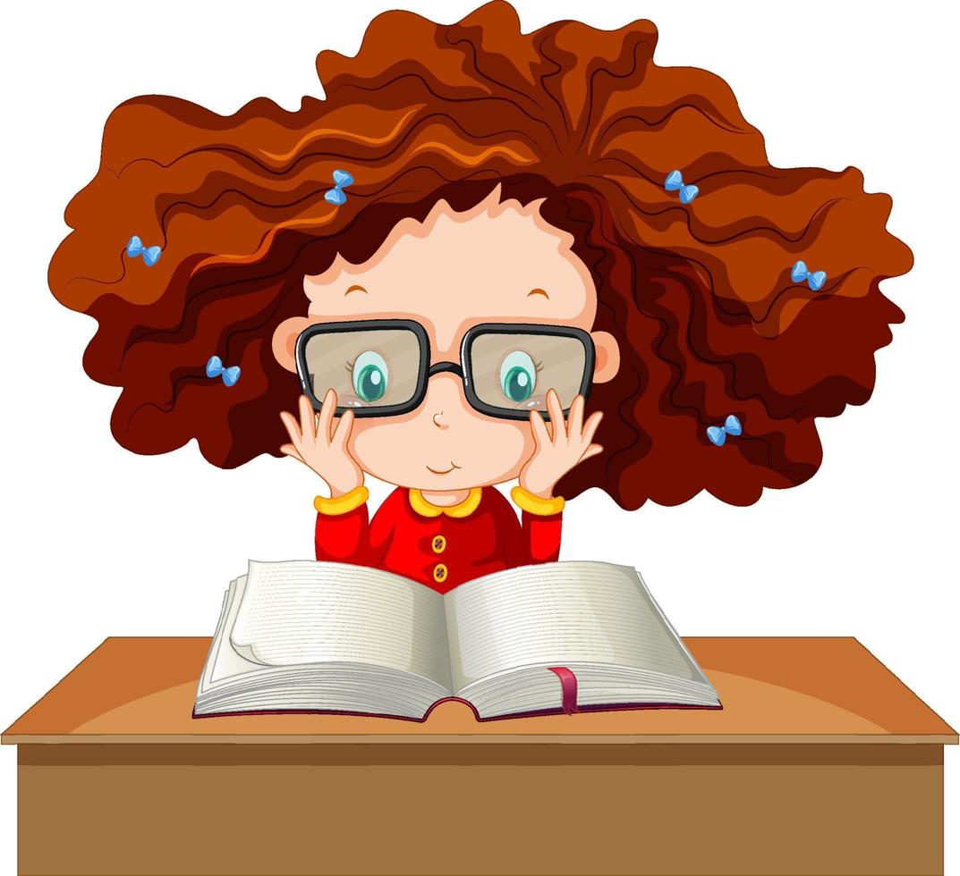 A girl reading a book on white background vector
