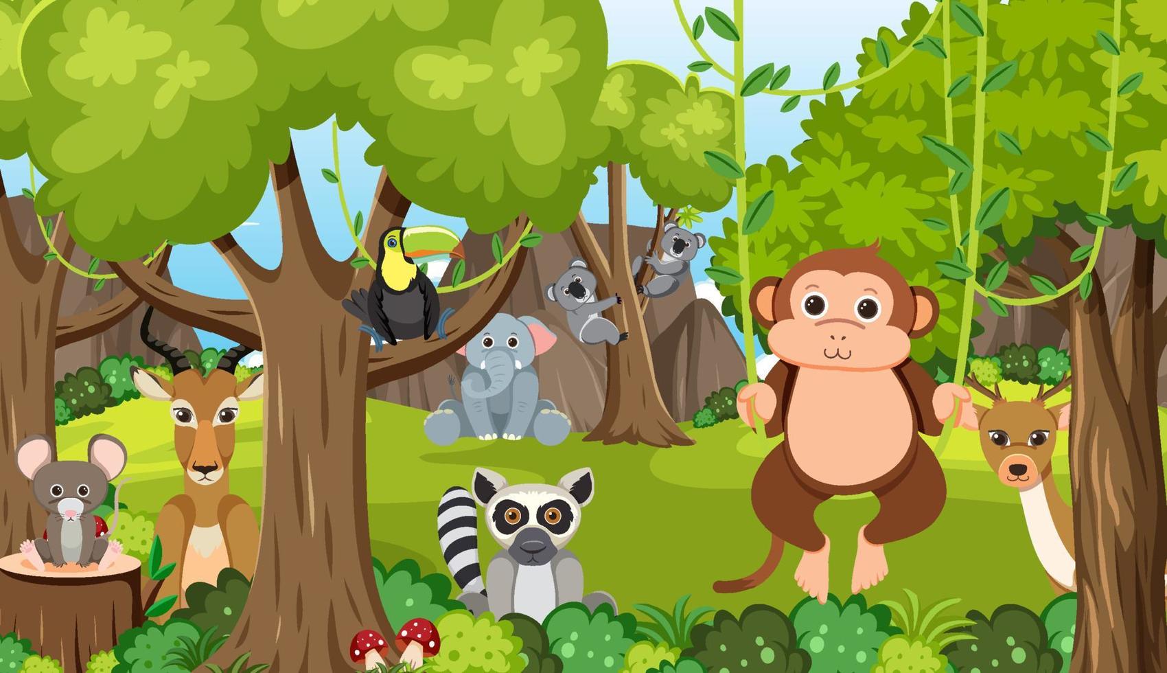 Cute wild animals in the forest vector