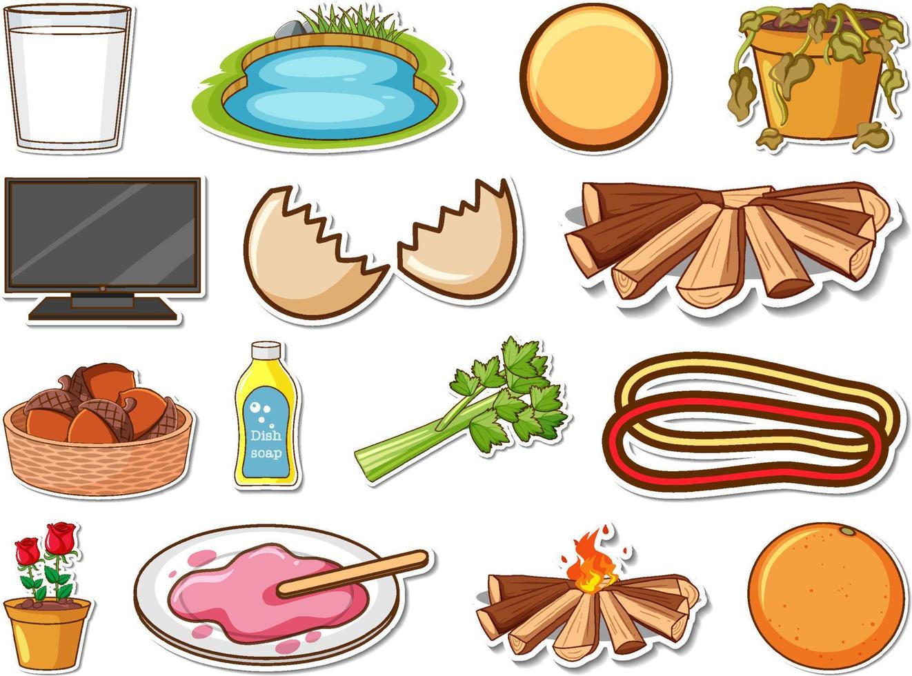 Sticker set of mixed daily objects vector