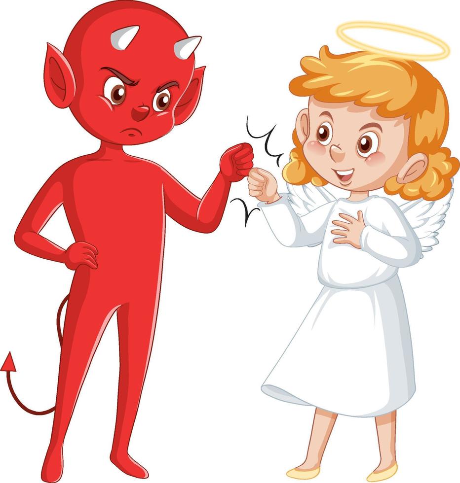 personaje de dibujos animados de diablo y ángel sobre fondo blanco vector