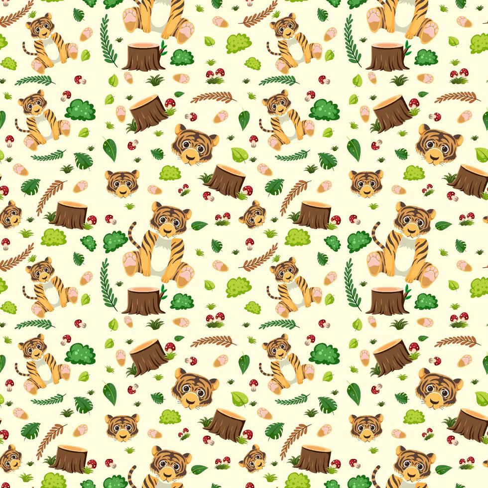 Cute tiger seamless pattern vector