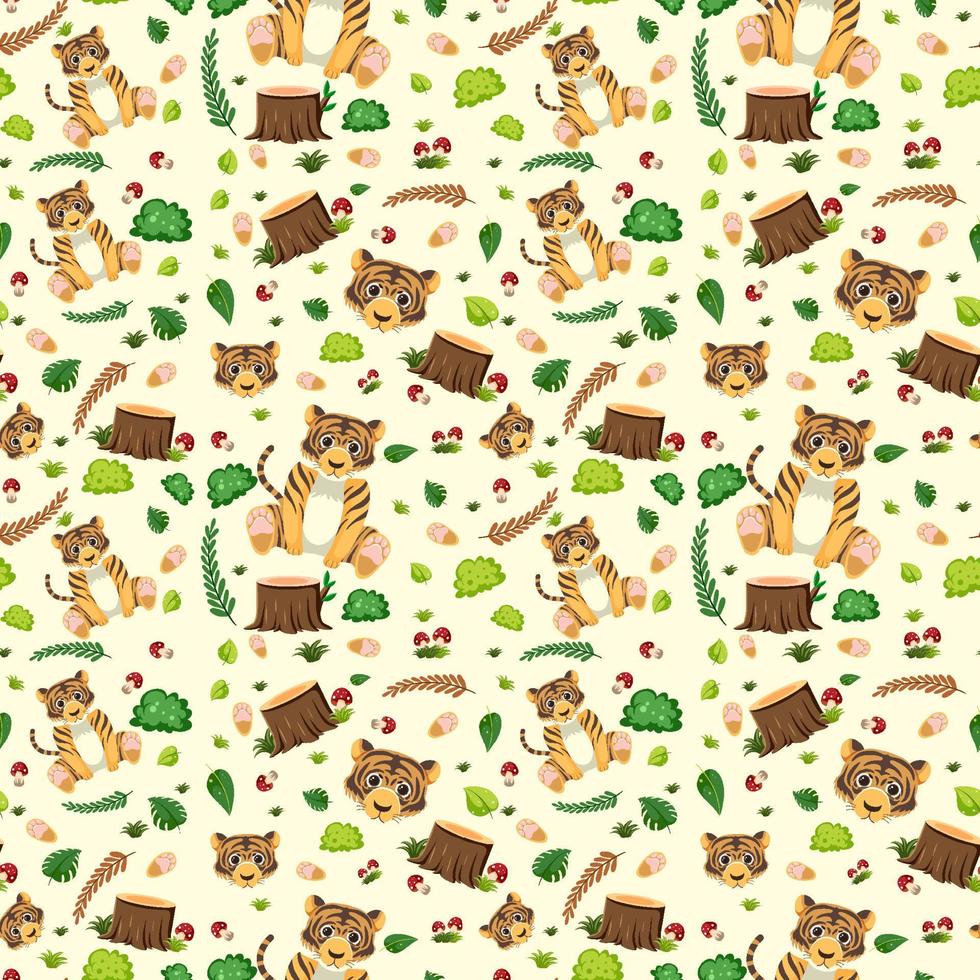 Cute tiger seamless pattern vector