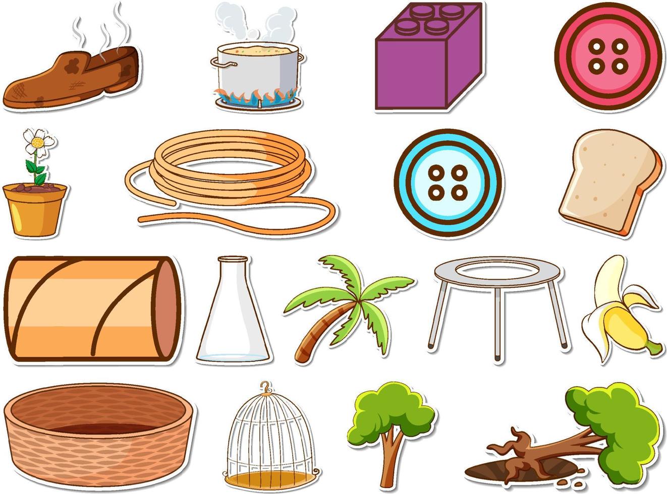 Sticker set of mixed daily objects vector