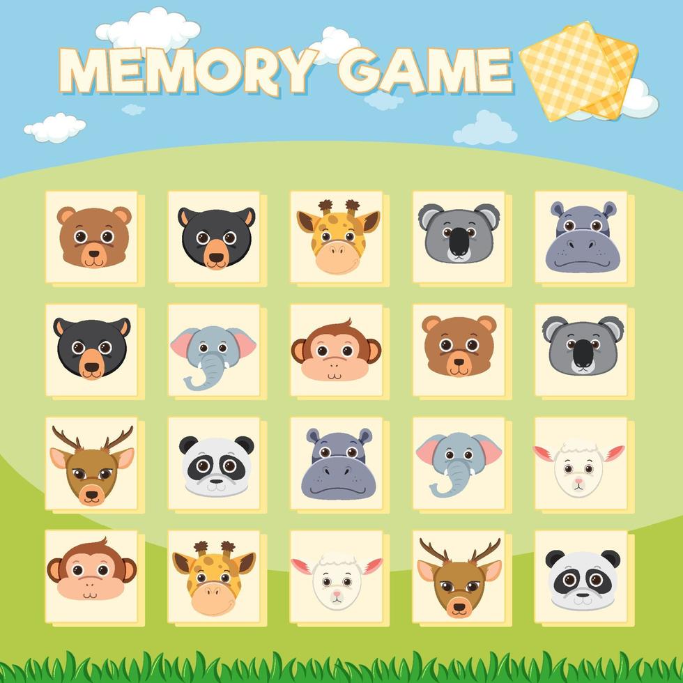 juego de cartas de memoria de animales vector