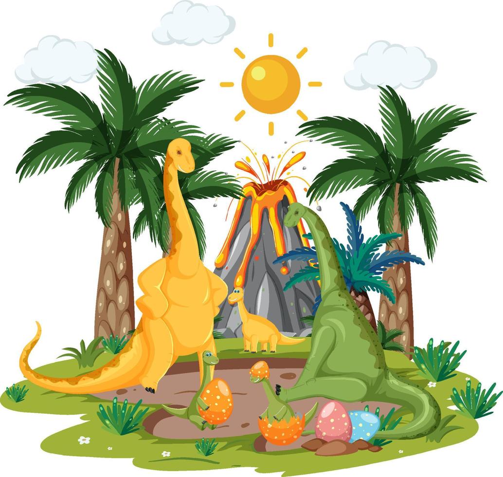 Isolated prehistoric forest with dinosaur vector