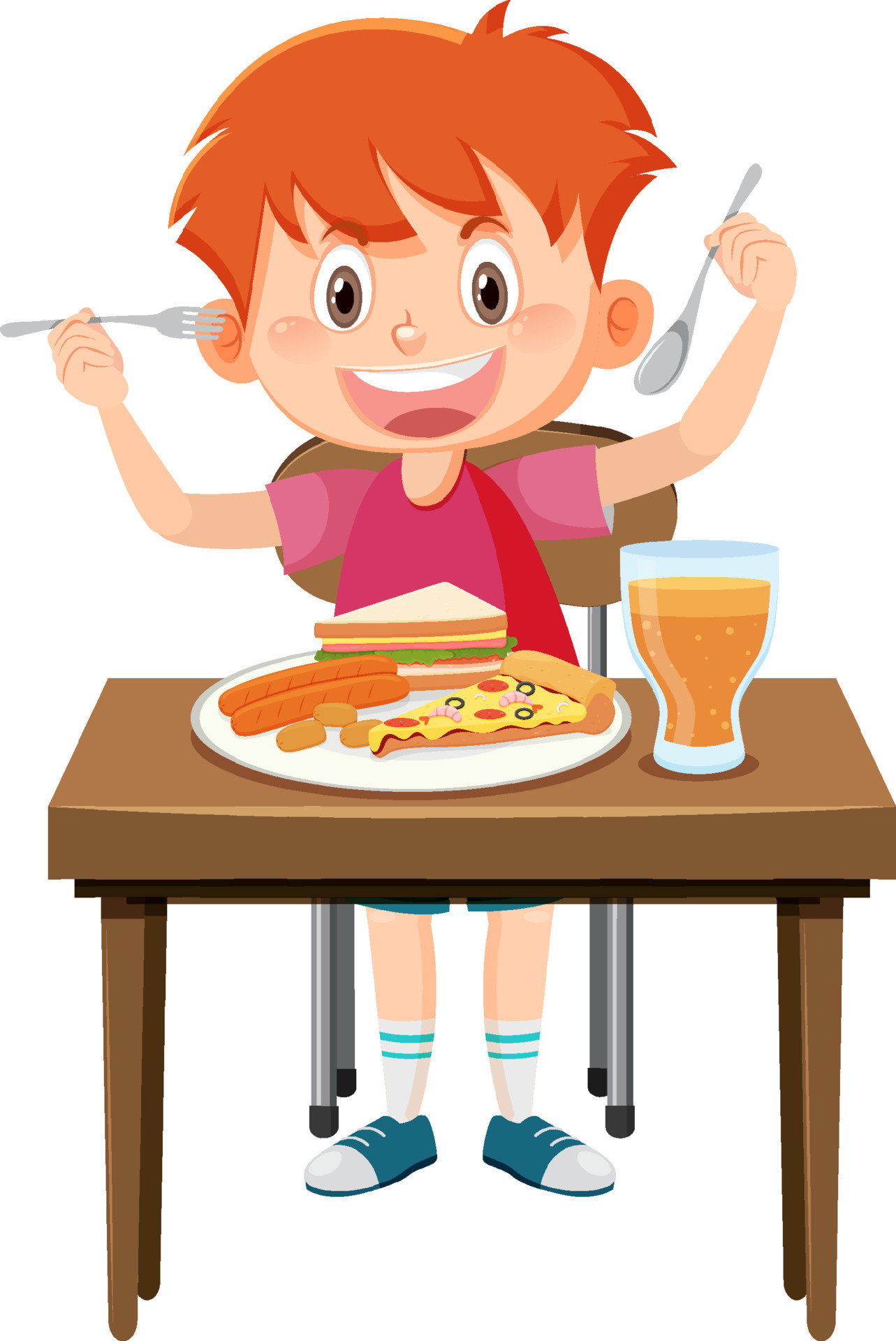 Happy boy enjoy eating food on table 8619314 Vector Art at Vecteezy Happy boy enjoy eating food on table 8619314 Vector Art at Vecteezy