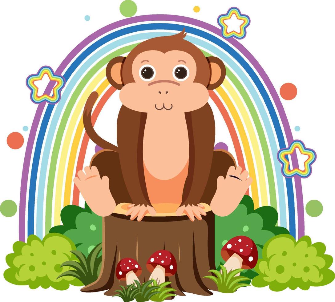 Cute monkey on stump in flat cartoon style vector