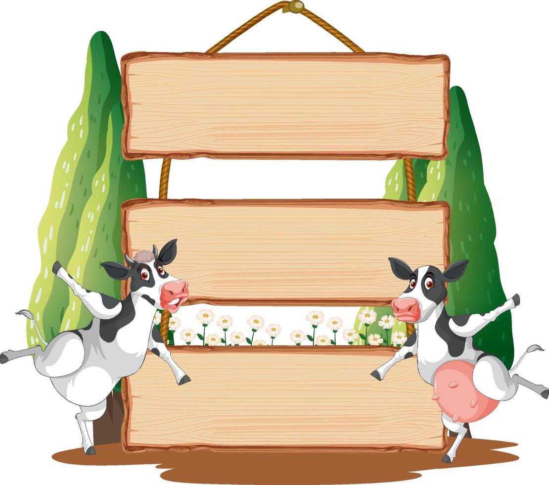 Blank wooden signboard with cow farm vector
