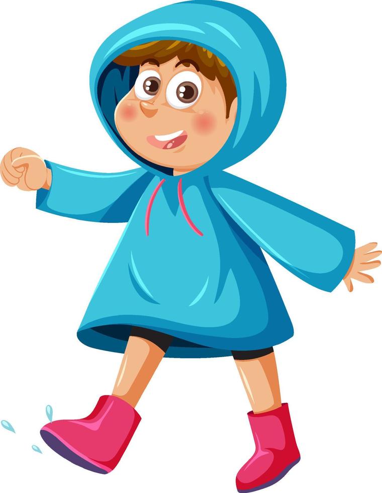 A boy wearing raincoat and boots vector