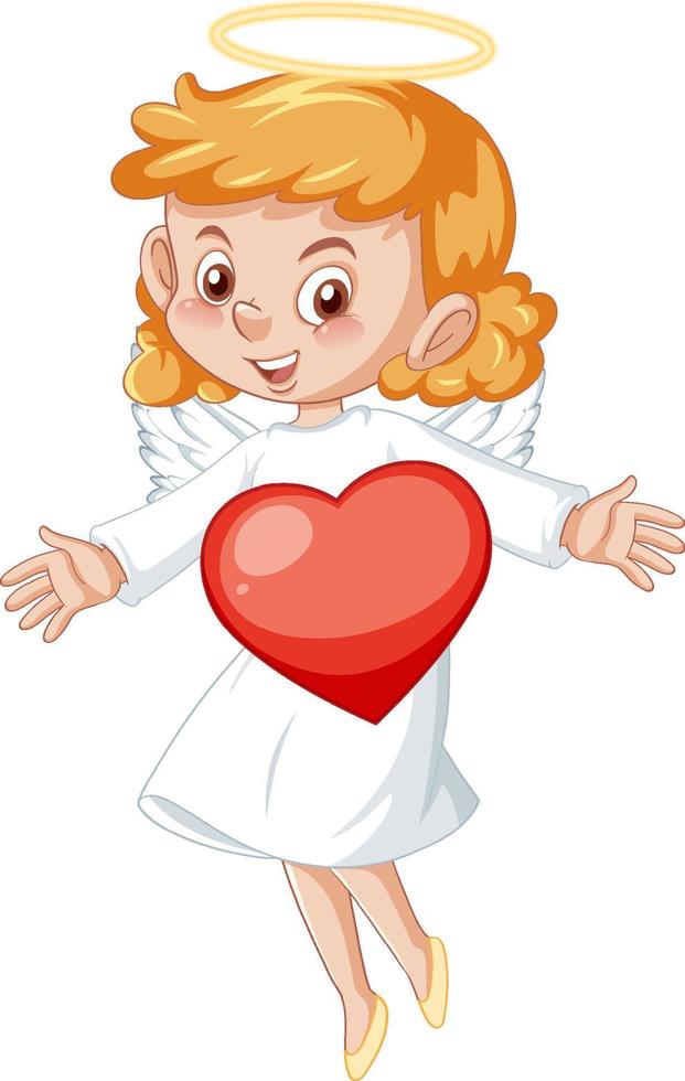 Cute angel cartoon character in white dress on white background vector