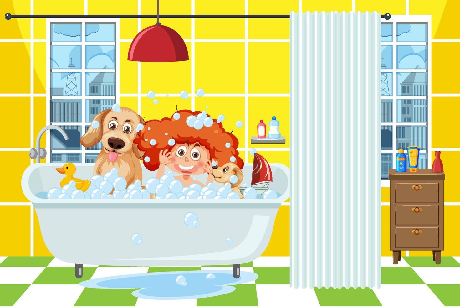 Kids playing bubbles in bathtub vector