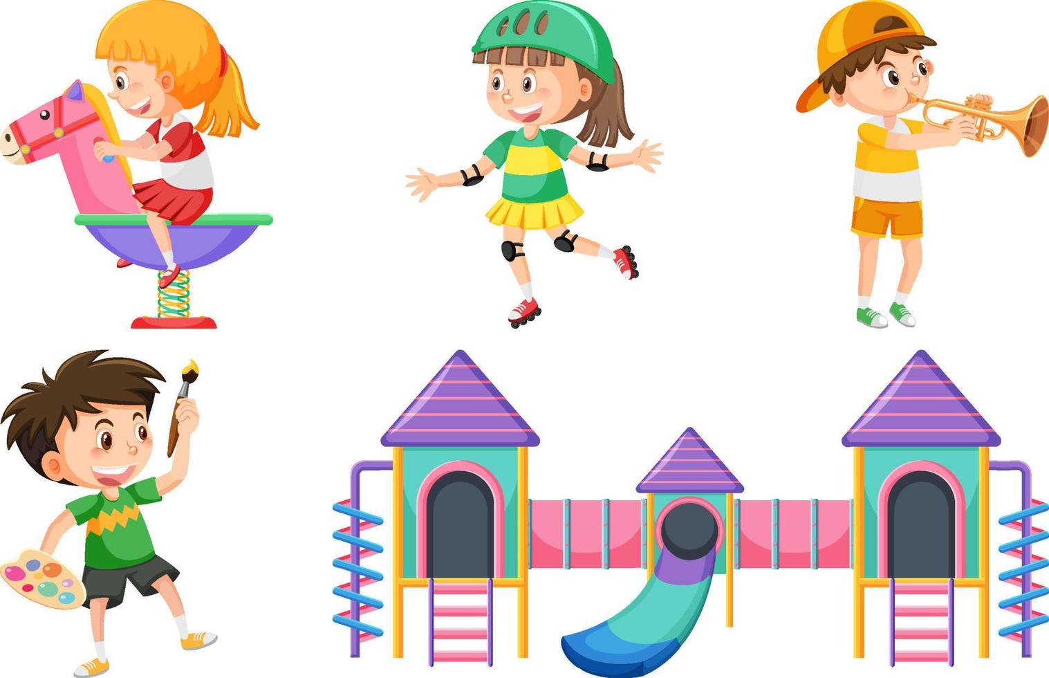 conjunto de niños haciendo diferentes actividades. vector