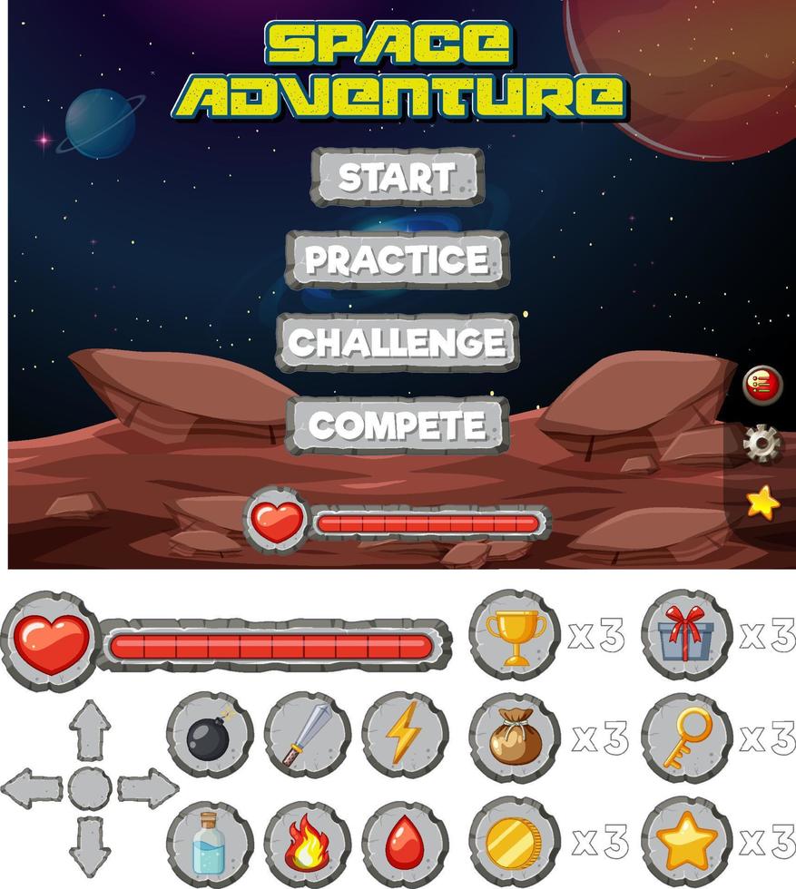 Space game background template and elements vector